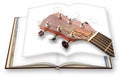 Wooden acoustic guitar on opened photobook isolated on white background Royalty Free Stock Photo