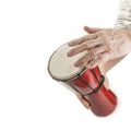 Wooden african handmade djembe drum on white. Royalty Free Stock Photo