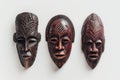 Wooden African Tribal Masks Set Isolated, Traditional Wooden Mask Carving on White