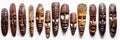 Wooden African Tribal Masks Set Isolated, Traditional Wooden Mask Carving on White