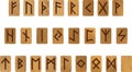 Wooden alphabet with ancient Old Norse runes Futhark Set of scandinavian and germanic letters