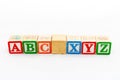 Wooden alphabet blocks ABC and XYZ isolated on white background Royalty Free Stock Photo