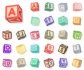 Wooden alphabet blocks font rotated. 3D