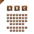 Wooden alphabet blocks with letters and numbers in wood texture area. ABC font for your text message, title or logos design. White Royalty Free Stock Photo