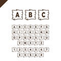 Wooden alphabet blocks with letters and numbers in wood texture area with outline. ABC font for your text message, title or logos Royalty Free Stock Photo