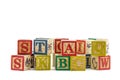 The wooden alphabet blocks