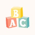 Wooden alphabet cubes with A,B,C letters. Isolated vector eps 10 illustration on white background.