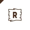 Wooden alphabet or font blocks with letter r in wood texture area with outline. Royalty Free Stock Photo