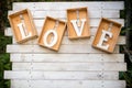 Wooden alphabet word LOVE in wooden box Royalty Free Stock Photo