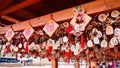 Wooden amulet wishing prayer of blessing or marriage hanging on wall trees temples shrines