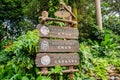 Wooden ancient style of directional signage in Hong Kong Disneyland