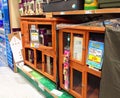 Wooden animal cages in a pet shop.