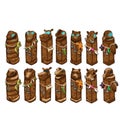 Wooden animals totems with ancient decorations Royalty Free Stock Photo