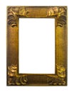 Wooden antique golden photo frame isolated on white background. Royalty Free Stock Photo