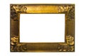 Wooden antique golden photo frame isolated on white background. Royalty Free Stock Photo