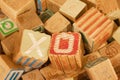 Wooden Antique toy alphabet blocks.