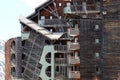 Wooden apartments against white mountains, Avoriaz, France Royalty Free Stock Photo