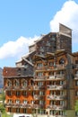 Wooden apartments with balconies in Avoriaz, France Royalty Free Stock Photo