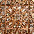 Wooden arabesque decorations, inlaid with ivory and ebony, on old aged door, Cairo, Egypt