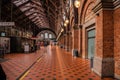 wooden arch construction and brick walls of the Copenhagen Central railway Station halls. Denmark