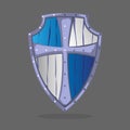 Wooden armor shield, blue and white colors with crest emblem