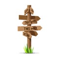 Wooden arrow vector direction signboard