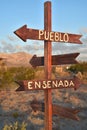Wooden arrows handpainted signs with names of towns in Mexico Royalty Free Stock Photo