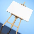 Wooden Artist Easel with White Mock Up Canvas. 3d Rendering Royalty Free Stock Photo