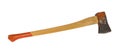 Wooden axe with metal head over white background