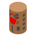 Wooden aztec totem icon isometric vector. Alaska native