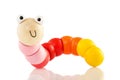 Wooden baby toy worm isolated on white