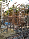 Wooden back-stays in house building site. Royalty Free Stock Photo