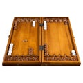 Wooden backgammon outdoor board, over white background Royalty Free Stock Photo