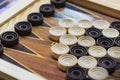 Wooden backgammon. Play a board game. Royalty Free Stock Photo