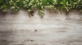 Rustic Simplicity: Green Branches And Flowers On Wooden Surface Royalty Free Stock Photo