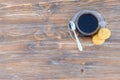 Wooden background with coffee and biscuits Royalty Free Stock Photo