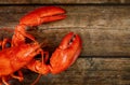 Wooden background with cooked lobster Royalty Free Stock Photo