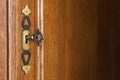 Wooden background with doorplate and key