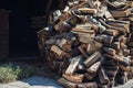 Wooden background. Firewood for the winter, stacks of firewood, pile of firewood. Royalty Free Stock Photo