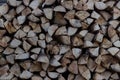 Wooden background. Firewood for the winter, stacks of firewood, a pile of firewood. Fuel. Preparation of firewood for the winter. Royalty Free Stock Photo