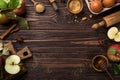 Wooden background with ingredients for baking apple pie Royalty Free Stock Photo
