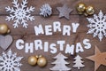 Wooden Background, Merry Christmas And Christmassy Decoration Royalty Free Stock Photo