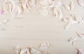 Wooden background with petals