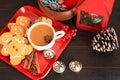 Above photo of three gingerbread men and coffee with star anise Royalty Free Stock Photo