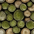 Wooden background, sections of logs, trunks. Artificial intelligence, AI Royalty Free Stock Photo