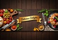 A wooden background showcases assorted culinary Royalty Free Stock Photo