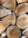 Wooden background. Side view of a pile of firewood. Royalty Free Stock Photo