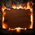 Wood background surrounded by fire - ai generated image Royalty Free Stock Photo