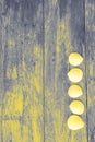 Wooden background with white sea shells. Summer concept. Visualization trendy colors of year 2021 - Gray and Yellow