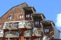 Wooden balconies of apartments, Avoriaz, France Royalty Free Stock Photo